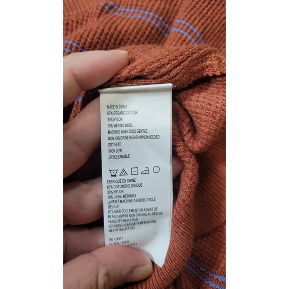 prAna Organic Cotton Merino Wool Striped V-Neck Sweater Women’s Size L Rust - Picture 4 of 7